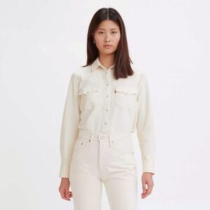 NWT $69.50 Levi’s Pearl Snap Western Standard Fit White Denim Shirt Women Sz. L